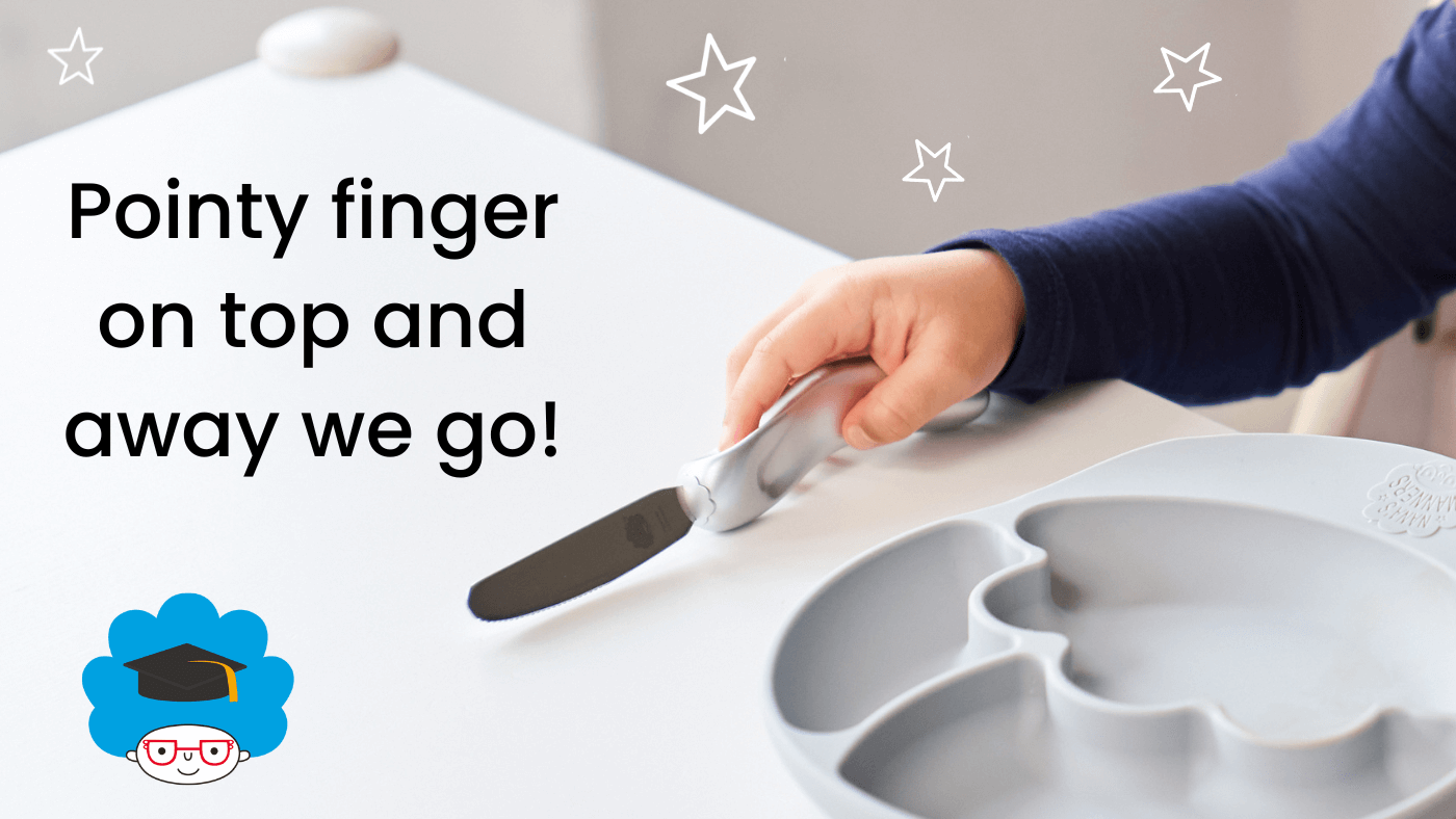 Nana's Manners Childrens Cutlery Leaning to use a knife