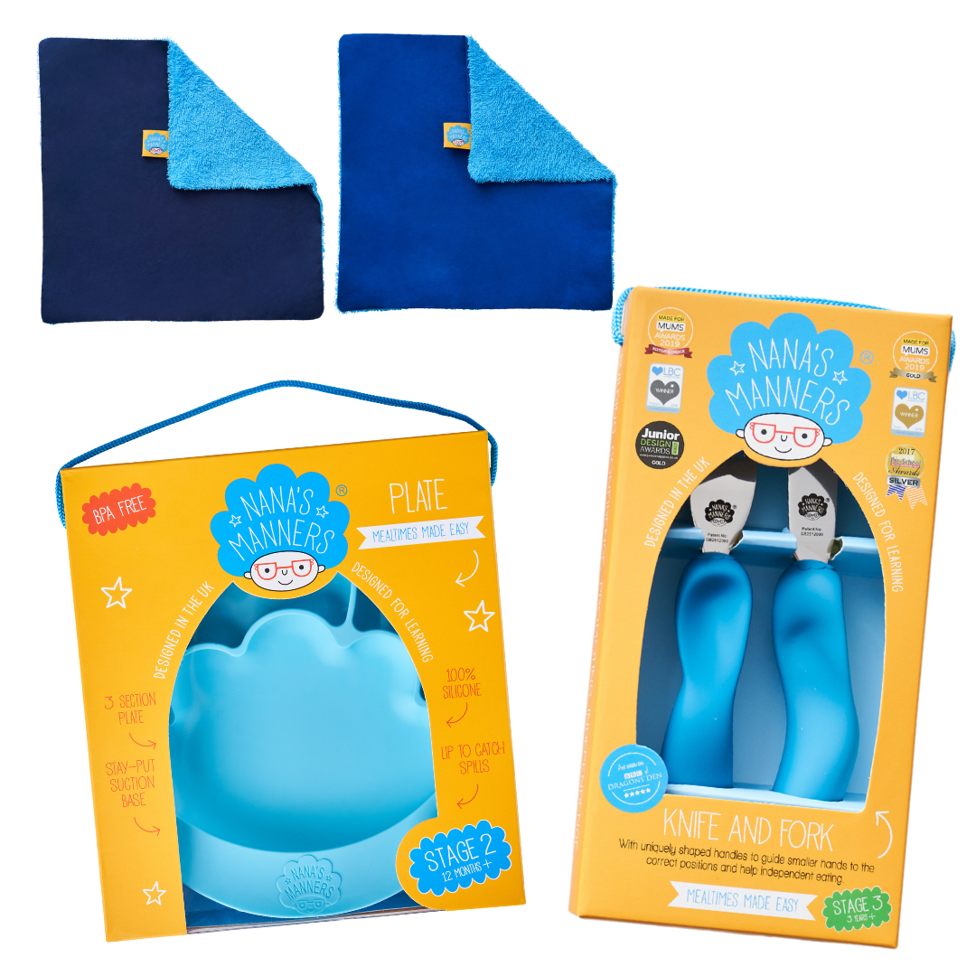 Nana's Manners Children's Cutlery and Suction Plate and Napkins bundle