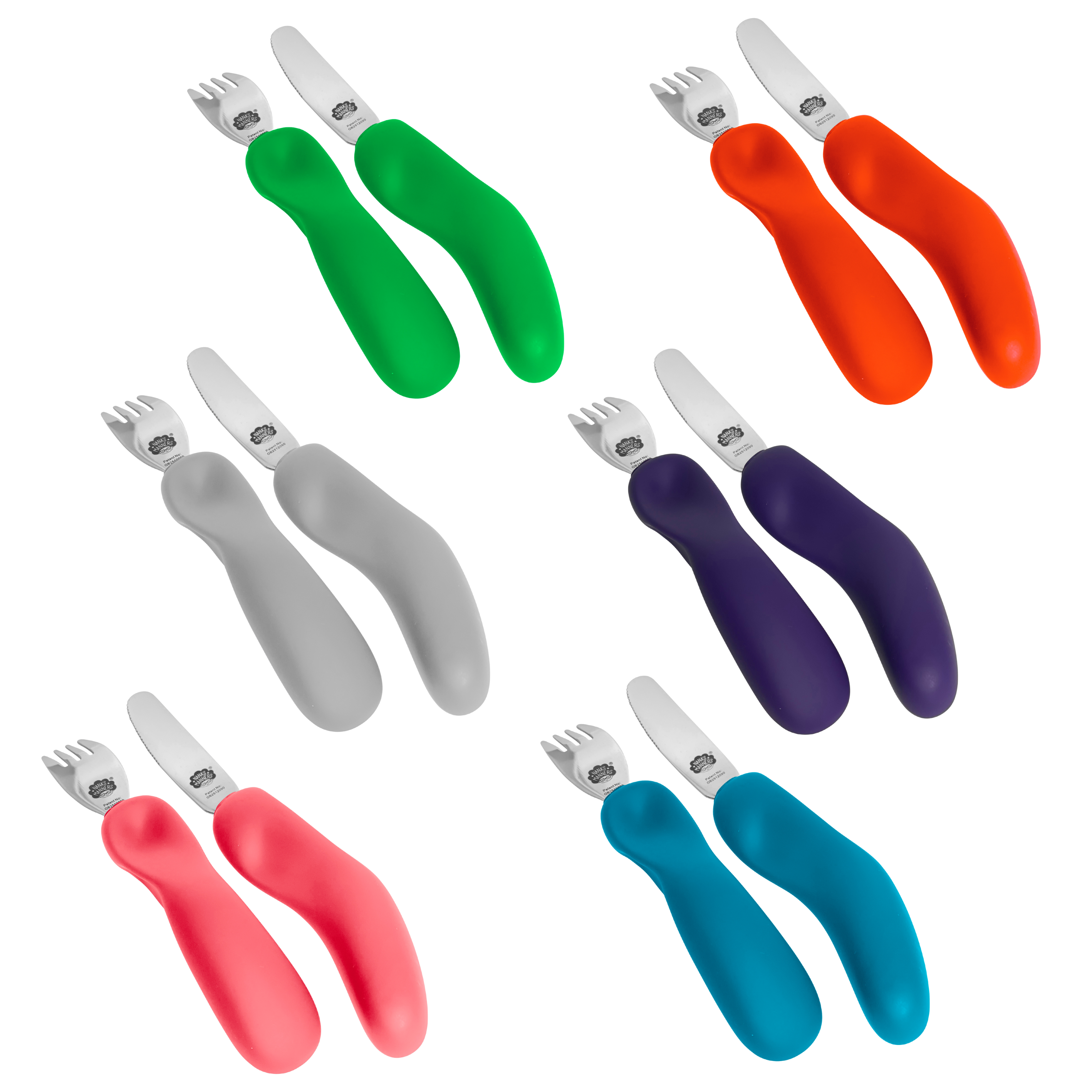 children's ergonomic design knife and fork sets in 6 colours