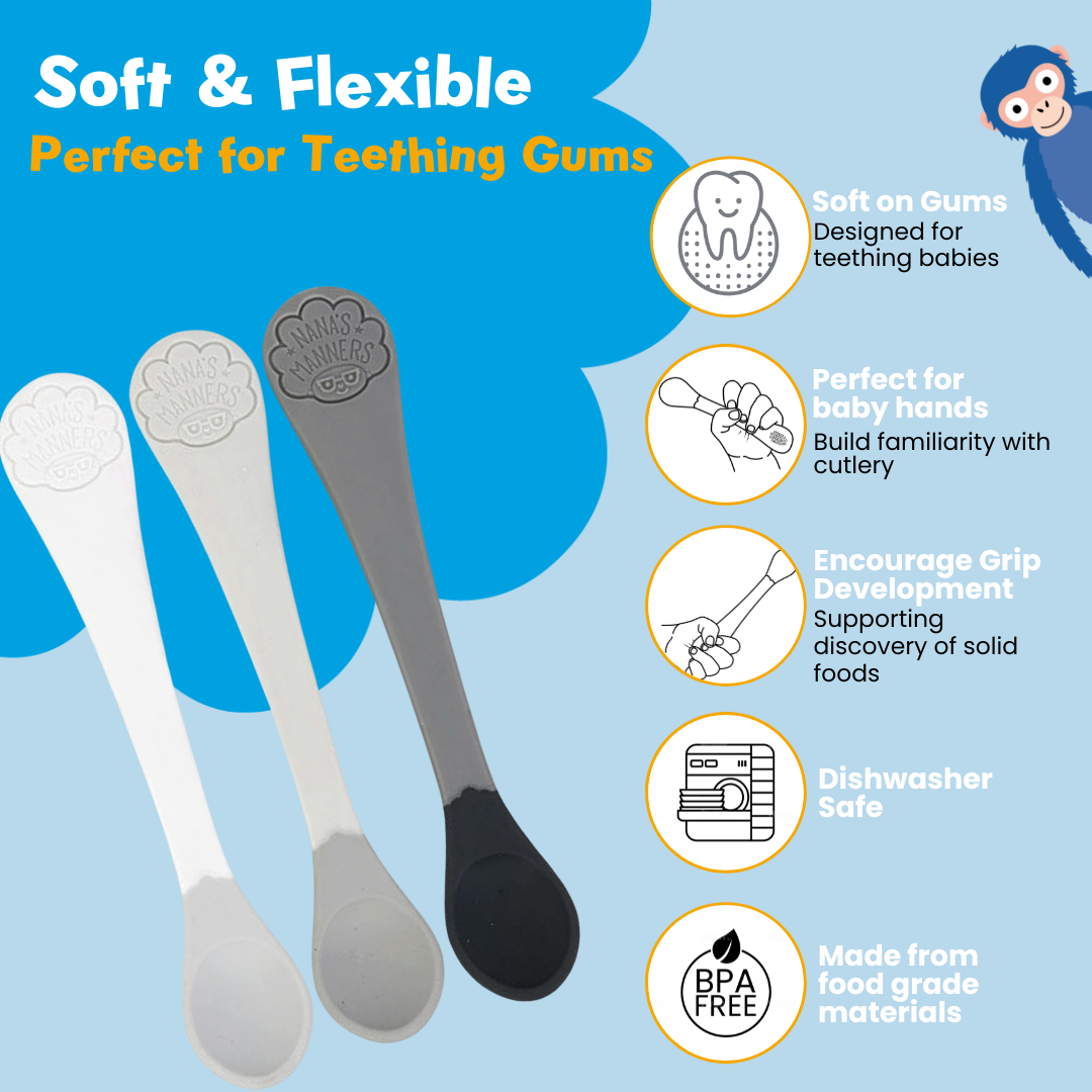 Longer handles & A Soft Tipped Bowl for Teething Gums